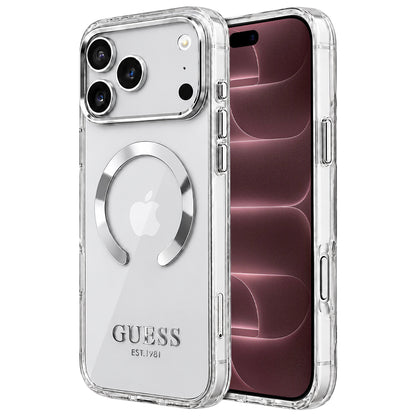 Θήκη MagSafe για Apple iPhone 18 Pro Max / 17 Pro Max, Guess, Μεταλλικό Περίγραμμα, Ασημί