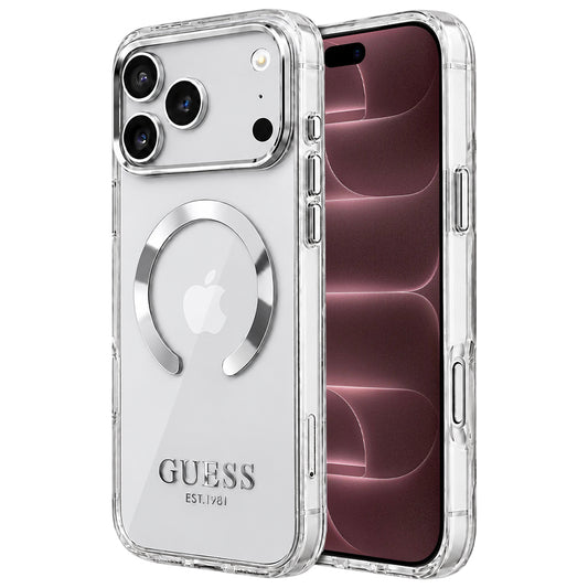 Θήκη MagSafe για Apple iPhone 18 Pro Max / 17 Pro Max, Guess, Μεταλλικό Περίγραμμα, Ασημί