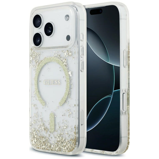 Θήκη MagSafe για Apple iPhone 18 Pro Max / 17 Pro Max, Guess, Glitter με ρητίνη στο κάτω μέρος, Χρυσή