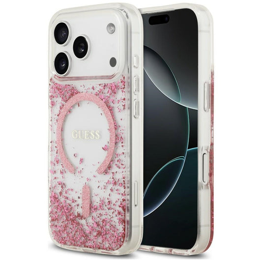 Θήκη MagSafe για Apple iPhone 18 Pro Max / 17 Pro Max, Guess, Glitter από ρητίνη στο κάτω μέρος, Ροζ