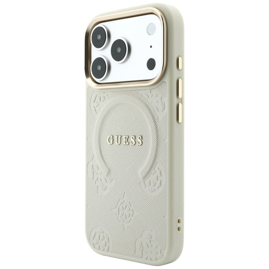 Θήκη MagSafe για Apple iPhone 18 Pro Max / 17 Pro Max, Guess, Saffiano Peony Hot Stamp, Μπεζ