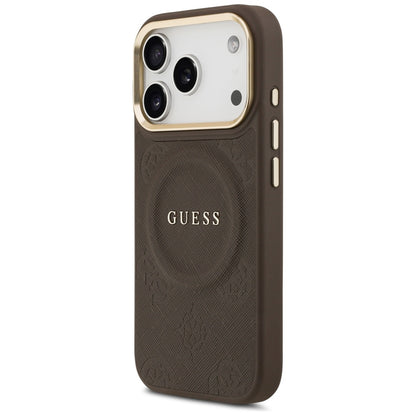 Θήκη MagSafe για Apple iPhone 18 Pro Max / 17 Pro Max, Guess, Saffiano Peony Ring, Καφέ