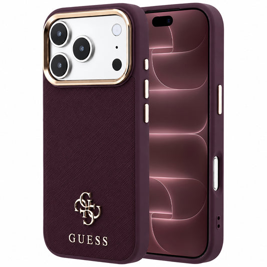 Θήκη MagSafe για Apple iPhone 18 Pro Max / 17 Pro Max, Guess, Saffiano Small 4G Classic, Βυσσινί