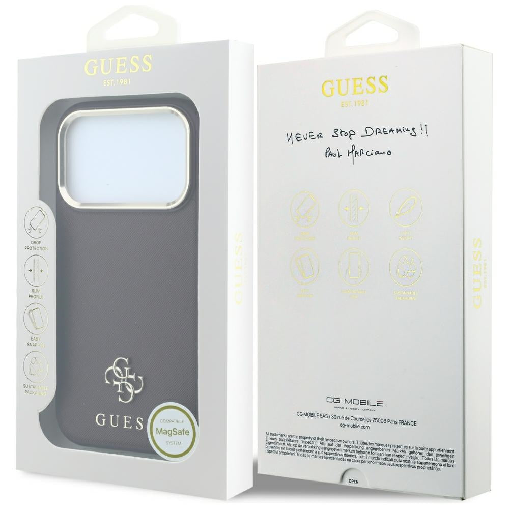 Θήκη MagSafe για Apple iPhone 18 Pro Max / 17 Pro Max, Guess, Saffiano Small 4G Classic, Βυσσινί
