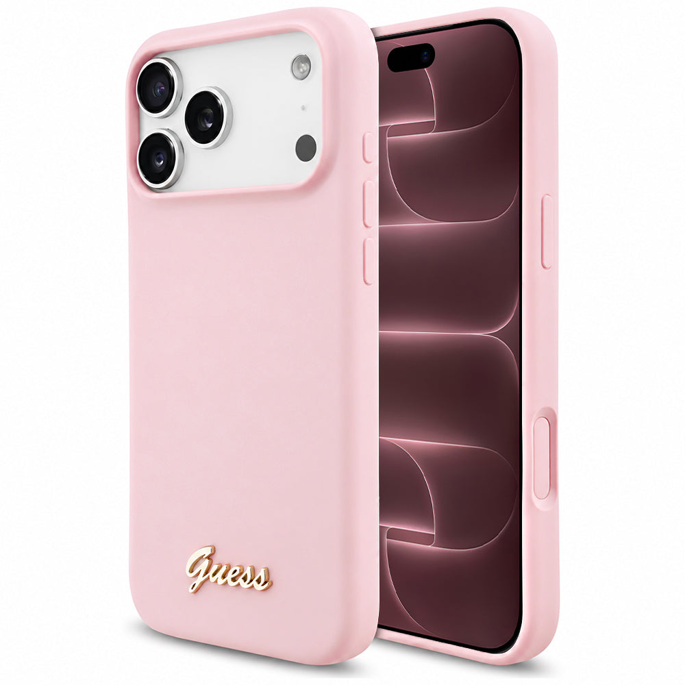 Θήκη MagSafe για Apple iPhone 18 Pro Max / 17 Pro Max, Guess, Script Metal Logo, Ροζ