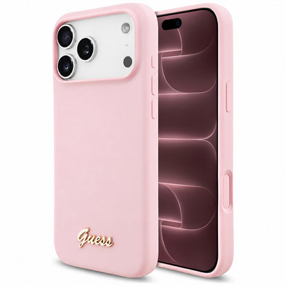 Θήκη MagSafe για Apple iPhone 18 Pro Max / 17 Pro Max, Guess, Script Metal Logo, Ροζ