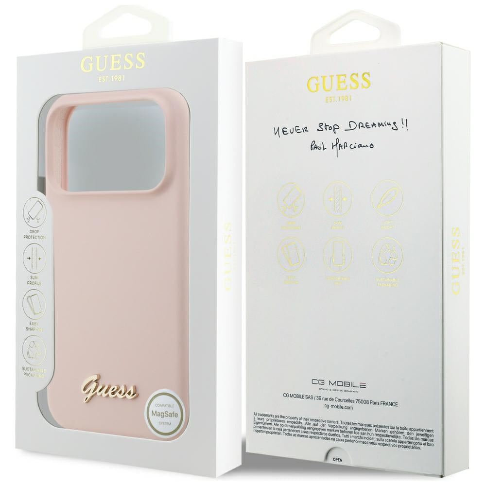 Θήκη MagSafe για Apple iPhone 18 Pro Max / 17 Pro Max, Guess, Script Metal Logo, Ροζ