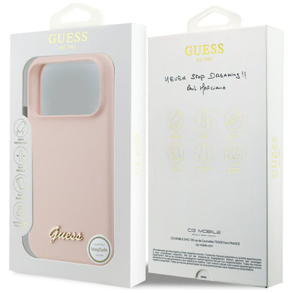 Θήκη MagSafe για Apple iPhone 18 Pro Max / 17 Pro Max, Guess, Script Metal Logo, Ροζ