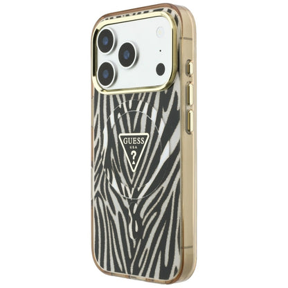 Θήκη MagSafe για Apple iPhone 18 Pro Max / 17 Pro Max, Guess, Zebra Glitter Triangle Logo, Χρυσή
