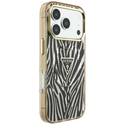 Θήκη MagSafe για Apple iPhone 18 Pro Max / 17 Pro Max, Guess, Zebra Glitter Triangle Logo, Χρυσή