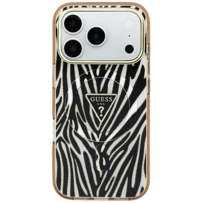 Θήκη MagSafe για Apple iPhone 18 Pro Max / 17 Pro Max, Guess, Zebra Glitter Triangle Logo, Χρυσή