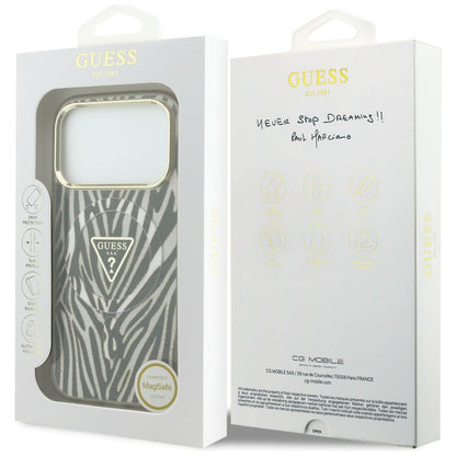 Θήκη MagSafe για Apple iPhone 18 Pro Max / 17 Pro Max, Guess, Zebra Glitter Triangle Logo, Χρυσή