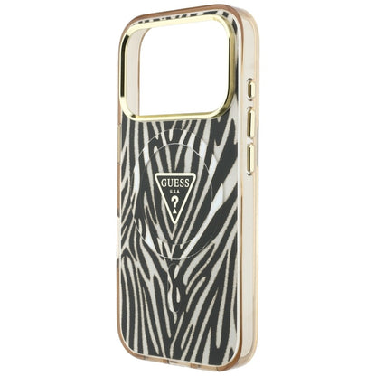 Θήκη MagSafe για Apple iPhone 18 Pro Max / 17 Pro Max, Guess, Zebra Glitter Triangle Logo, Χρυσή