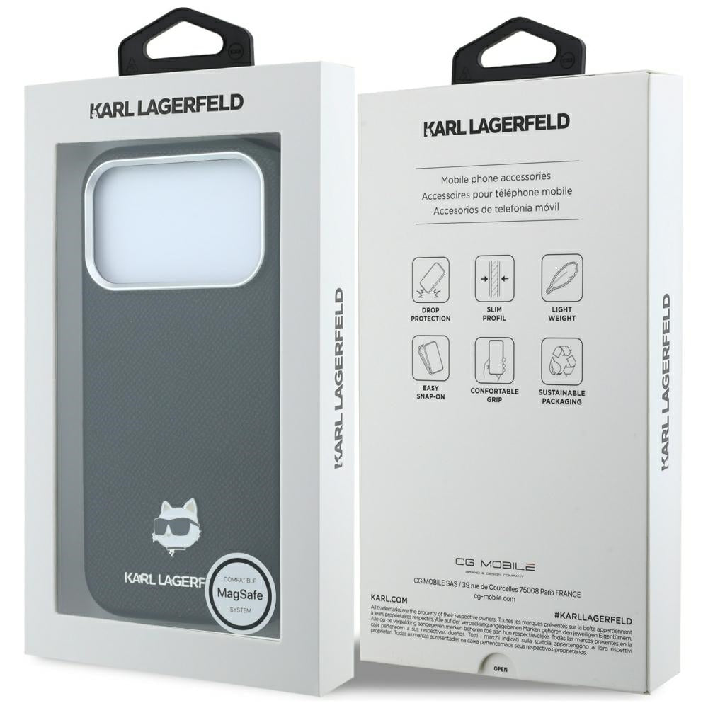 Θήκη MagSafe για Apple iPhone 18 Pro Max / 17 Pro Max, Karl Lagerfeld, Grained Choupette Head Metal, Μαύρη