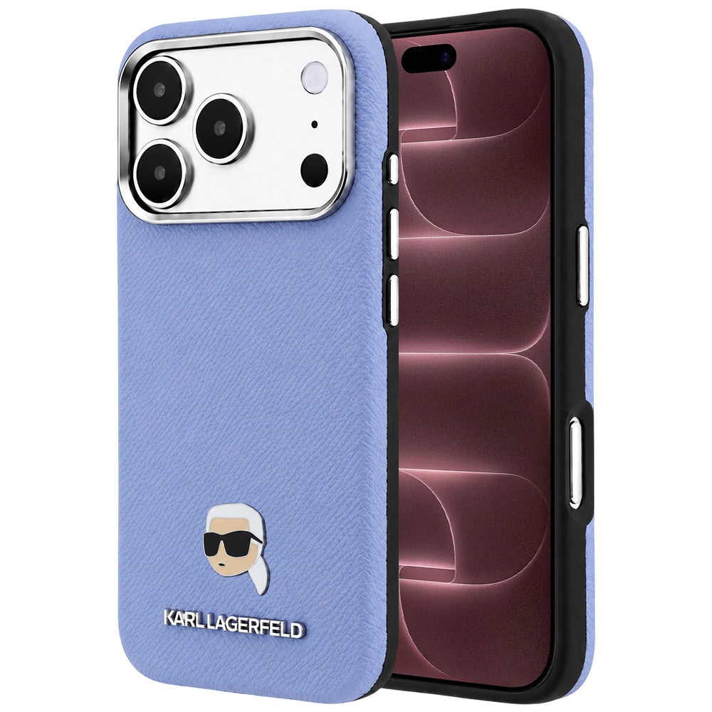 Θήκη MagSafe για Apple iPhone 18 Pro Max / 17 Pro Max, Karl Lagerfeld, Μεταλλικό Σχέδιο Karl Head με Υφή, Μπλε