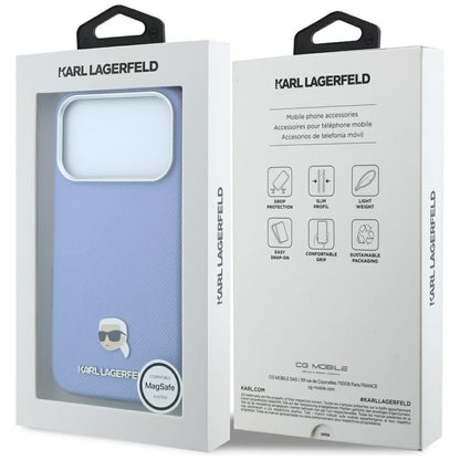 Θήκη MagSafe για Apple iPhone 18 Pro Max / 17 Pro Max, Karl Lagerfeld, Μεταλλικό Σχέδιο Karl Head με Υφή, Μπλε