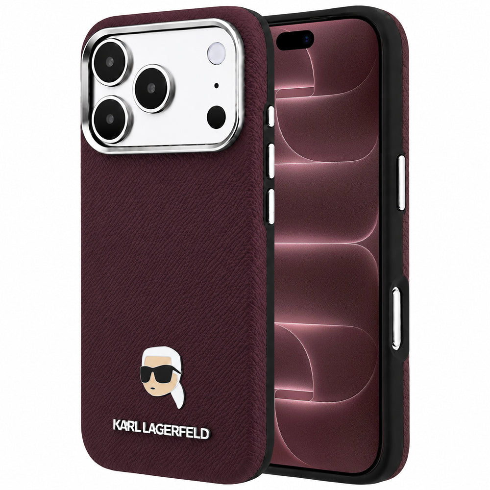 Θήκη MagSafe για Apple iPhone 18 Pro Max / 17 Pro Max, Karl Lagerfeld, Μεταλλικό Σχέδιο Karl Head's Grained, Βυσσινί