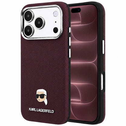 Θήκη MagSafe για Apple iPhone 18 Pro Max / 17 Pro Max, Karl Lagerfeld, Μεταλλικό Σχέδιο Karl Head's Grained, Βυσσινί
