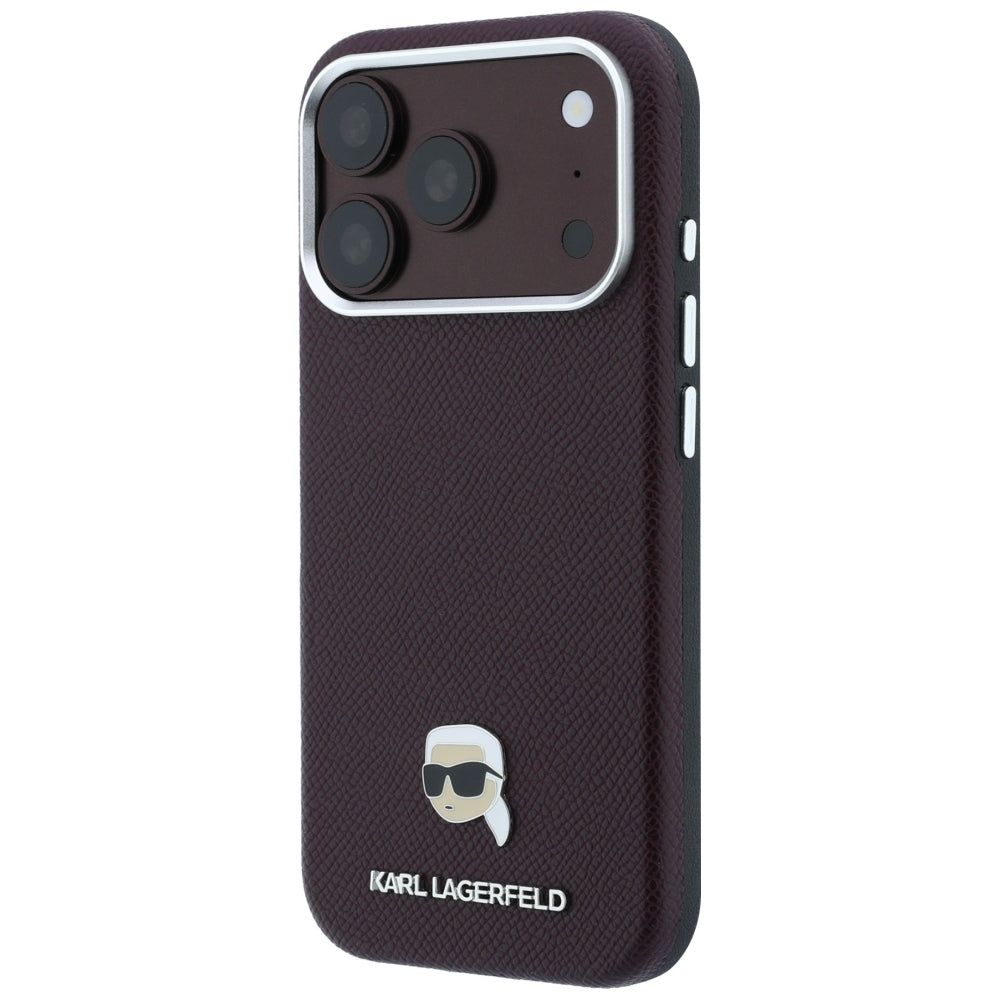 Θήκη MagSafe για Apple iPhone 18 Pro Max / 17 Pro Max, Karl Lagerfeld, Μεταλλικό Σχέδιο Karl Head's Grained, Βυσσινί