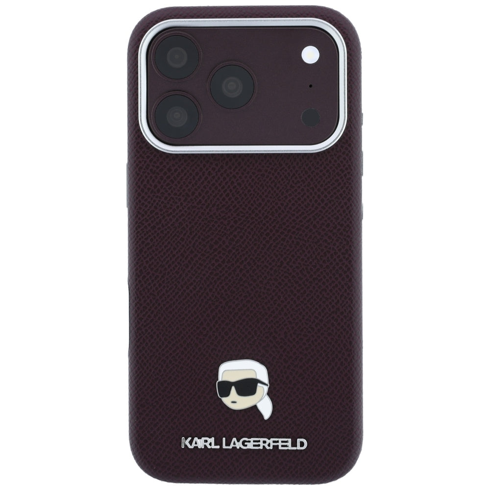 Θήκη MagSafe για Apple iPhone 18 Pro Max / 17 Pro Max, Karl Lagerfeld, Μεταλλικό Σχέδιο Karl Head's Grained, Βυσσινί