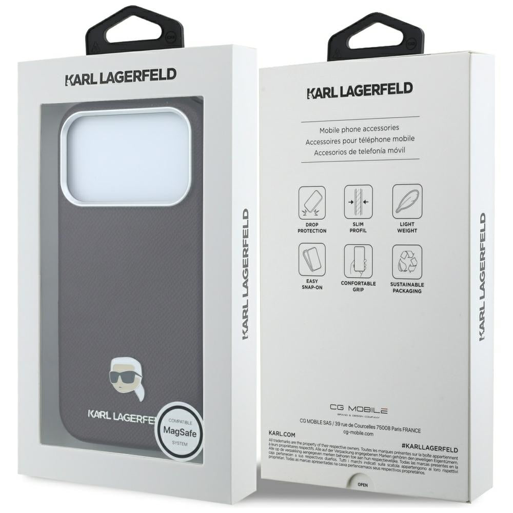 Θήκη MagSafe για Apple iPhone 18 Pro Max / 17 Pro Max, Karl Lagerfeld, Μεταλλικό Σχέδιο Karl Head's Grained, Βυσσινί