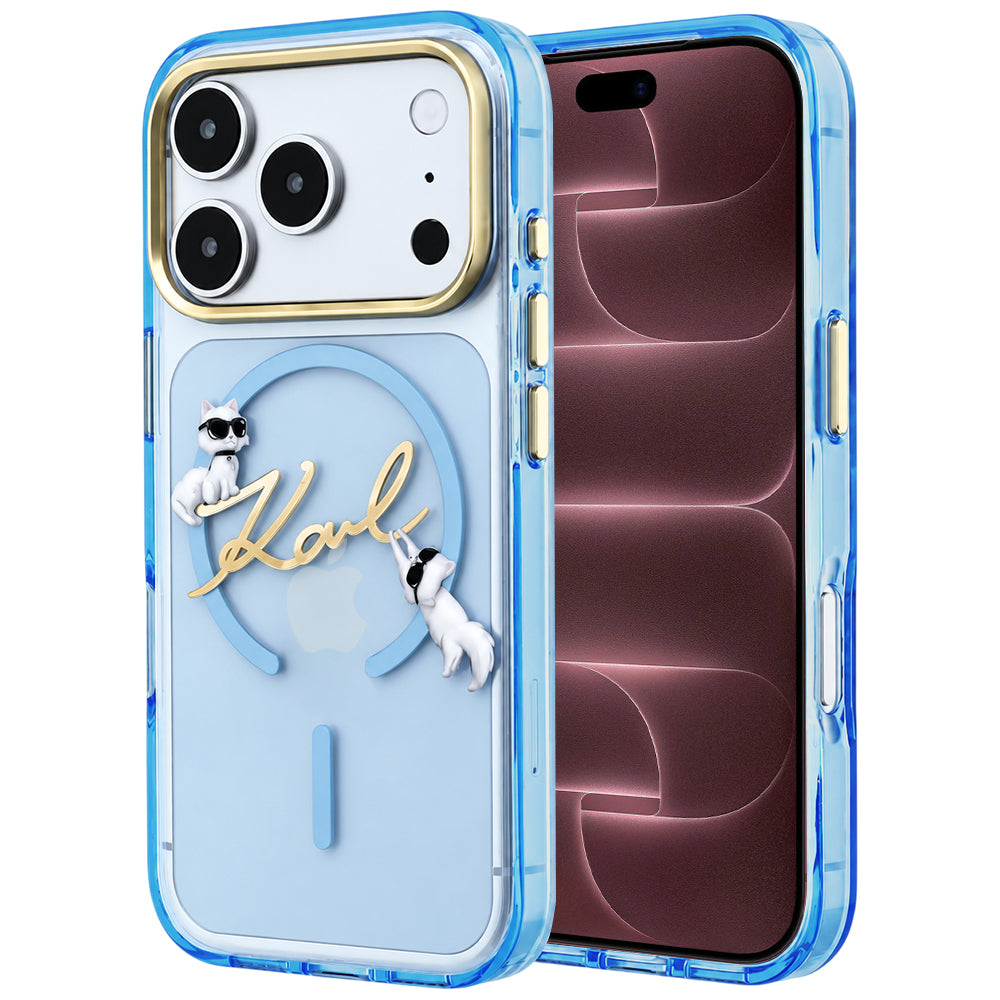 Θήκη MagSafe για Apple iPhone 18 Pro Max / 17 Pro Max, Karl Lagerfeld, IML Choupette Karl Script Logo, Μπλε