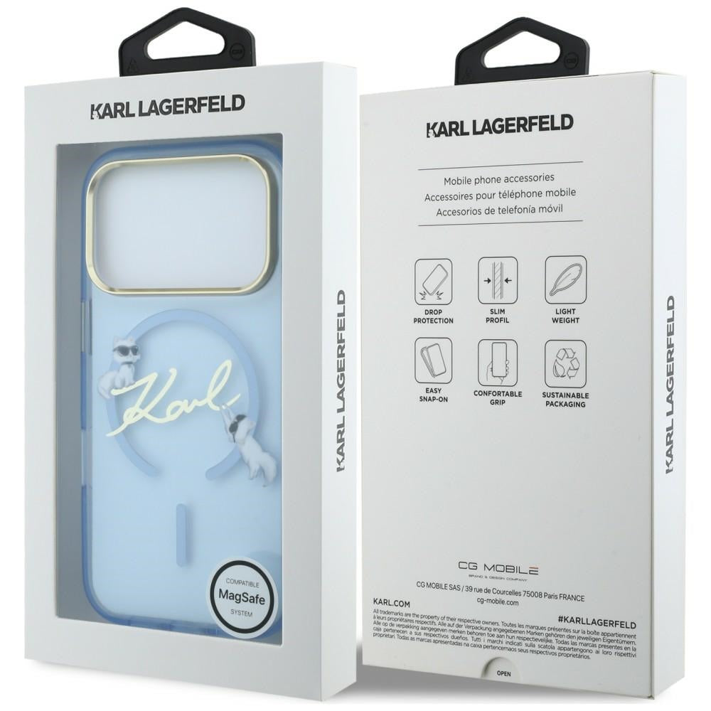 Θήκη MagSafe για Apple iPhone 18 Pro Max / 17 Pro Max, Karl Lagerfeld, IML Choupette Karl Script Logo, Μπλε