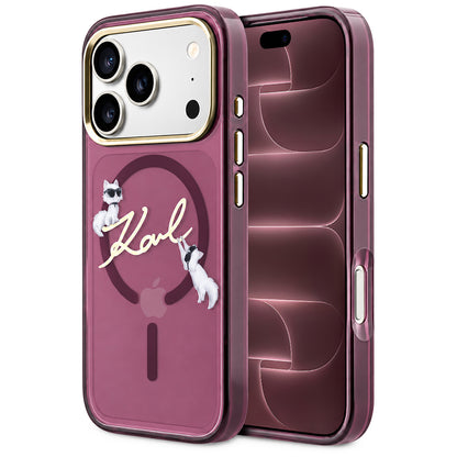 Θήκη MagSafe για Apple iPhone 18 Pro Max / 17 Pro Max, Karl Lagerfeld, IML Choupette Karl Script Logo, Βυσσινί