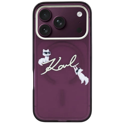 Θήκη MagSafe για Apple iPhone 18 Pro Max / 17 Pro Max, Karl Lagerfeld, IML Choupette Karl Script Logo, Βυσσινί