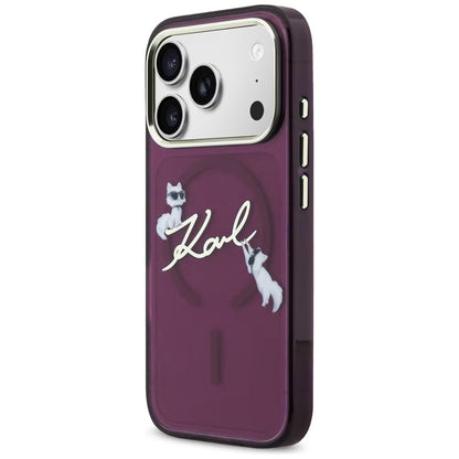 Θήκη MagSafe για Apple iPhone 18 Pro Max / 17 Pro Max, Karl Lagerfeld, IML Choupette Karl Script Logo, Βυσσινί