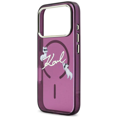 Θήκη MagSafe για Apple iPhone 18 Pro Max / 17 Pro Max, Karl Lagerfeld, IML Choupette Karl Script Logo, Βυσσινί