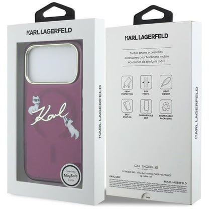 Θήκη MagSafe για Apple iPhone 18 Pro Max / 17 Pro Max, Karl Lagerfeld, IML Choupette Karl Script Logo, Βυσσινί