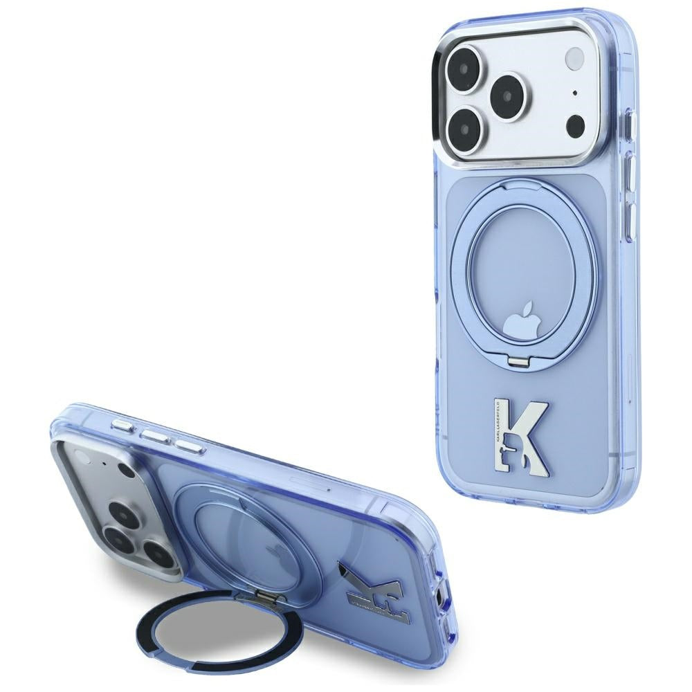Θήκη MagSafe για Apple iPhone 18 Pro Max / 17 Pro Max, Karl Lagerfeld, IML Ring Stand Kameo Metal, Μπλε