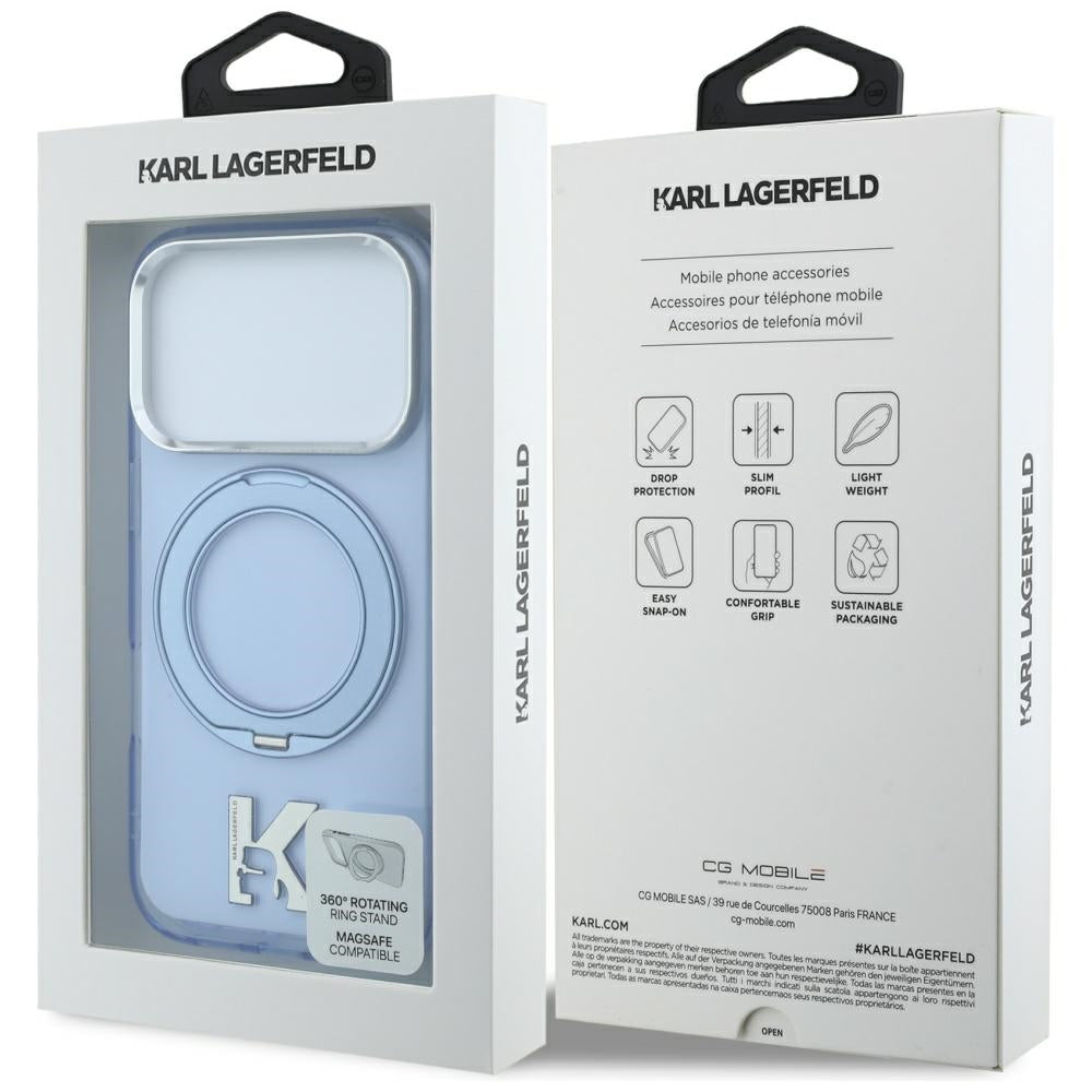 Θήκη MagSafe για Apple iPhone 18 Pro Max / 17 Pro Max, Karl Lagerfeld, IML Ring Stand Kameo Metal, Μπλε