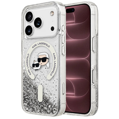Θήκη MagSafe για Apple iPhone 18 Pro Max / 17 Pro Max, Karl Lagerfeld, Liquid Glitter Karl & Choupette Head's, Διαφανής