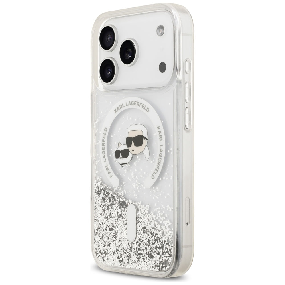 Θήκη MagSafe για Apple iPhone 18 Pro Max / 17 Pro Max, Karl Lagerfeld, Liquid Glitter Karl & Choupette Head's, Διαφανής