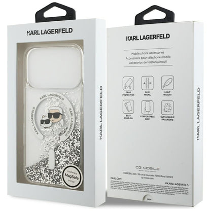 Θήκη MagSafe για Apple iPhone 18 Pro Max / 17 Pro Max, Karl Lagerfeld, Liquid Glitter Karl & Choupette Head's, Διαφανής