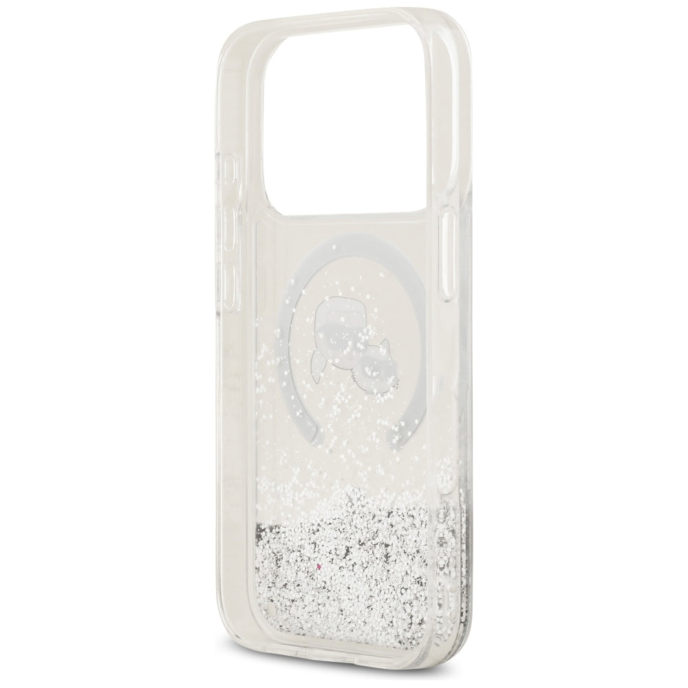 Θήκη MagSafe για Apple iPhone 18 Pro Max / 17 Pro Max, Karl Lagerfeld, Liquid Glitter Karl & Choupette Head's, Διαφανής