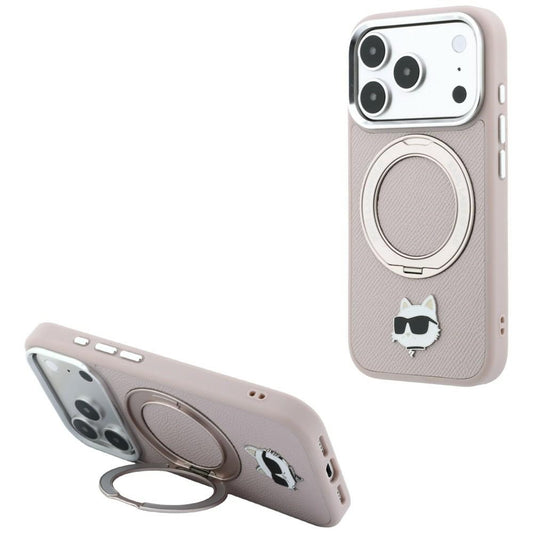 Θήκη MagSafe για Apple iPhone 18 Pro Max / 17 Pro Max, Karl Lagerfeld, Ring Stand 360 Choupette Pin, Ροζ