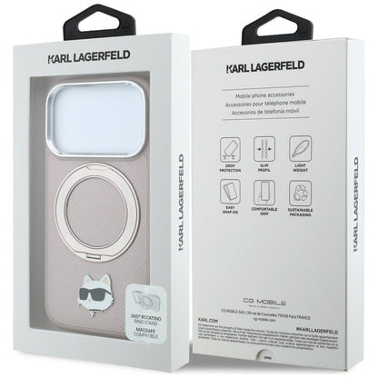 Θήκη MagSafe για Apple iPhone 18 Pro Max / 17 Pro Max, Karl Lagerfeld, Ring Stand 360 Choupette Pin, Ροζ