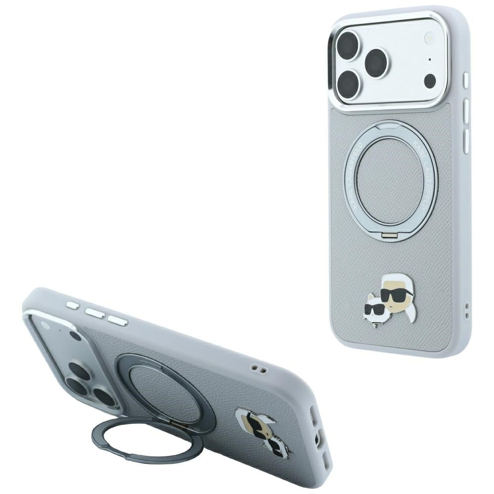 Θήκη MagSafe για Apple iPhone 18 Pro Max / 17 Pro Max, Karl Lagerfeld, Ring Stand 360 Karl & Choupette Pin, Γκρι