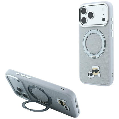 Θήκη MagSafe για Apple iPhone 18 Pro Max / 17 Pro Max, Karl Lagerfeld, Ring Stand 360 Karl & Choupette Pin, Γκρι