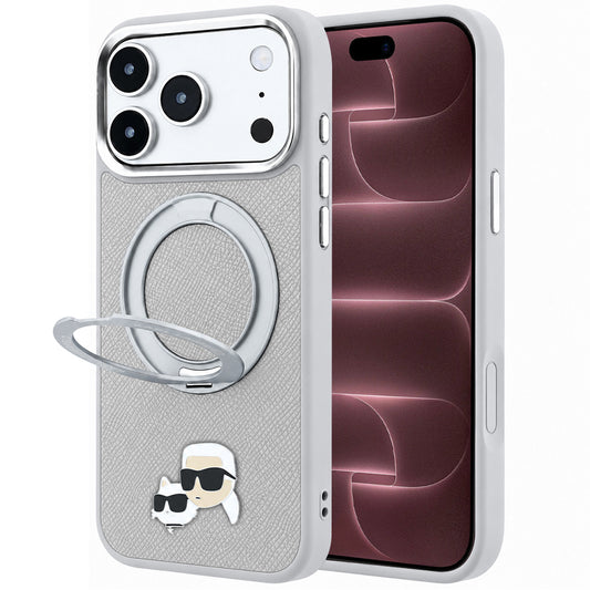 MagSafe Case for Apple iPhone 18 Pro Max / 17 Pro Max, Karl Lagerfeld, Ring Stand 360 Karl & Choupette Pin, Gray