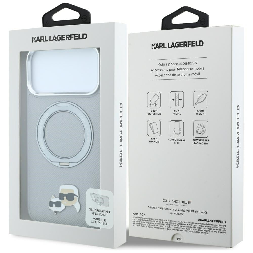 Θήκη MagSafe για Apple iPhone 18 Pro Max / 17 Pro Max, Karl Lagerfeld, Ring Stand 360 Karl & Choupette Pin, Γκρι