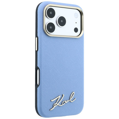 Θήκη MagSafe για Apple iPhone 18 Pro Max / 17 Pro Max, Karl Lagerfeld, Saffiano Small Script Metal Logo, Bleu
