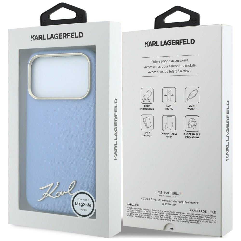 Θήκη MagSafe για Apple iPhone 18 Pro Max / 17 Pro Max, Karl Lagerfeld, Saffiano Small Script Metal Logo, Bleu