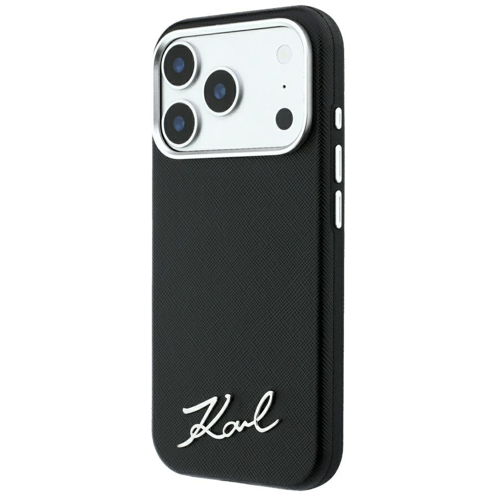 Θήκη MagSafe για Apple iPhone 18 Pro Max / 17 Pro Max, Karl Lagerfeld, Saffiano Small Script Metal Logo, Μαύρη