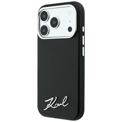 Θήκη MagSafe για Apple iPhone 18 Pro Max / 17 Pro Max, Karl Lagerfeld, Saffiano Small Script Metal Logo, Μαύρη