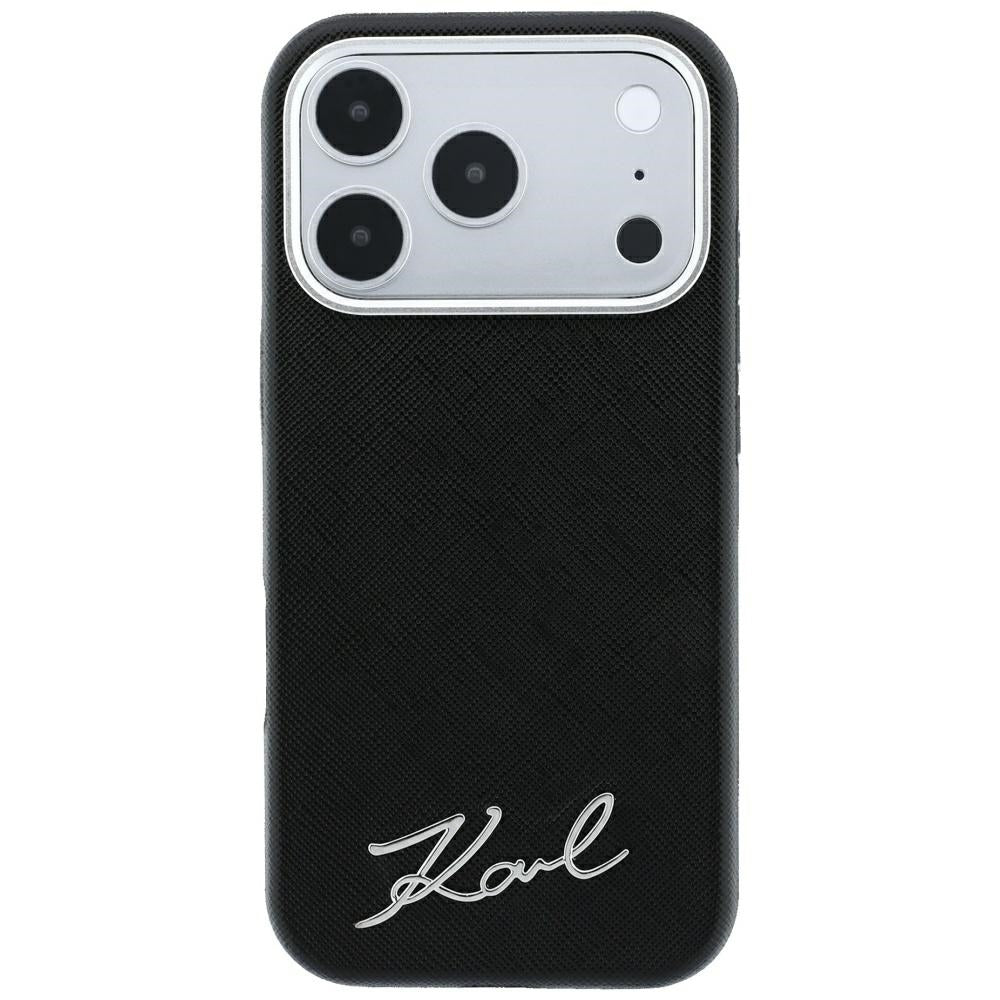 Θήκη MagSafe για Apple iPhone 18 Pro Max / 17 Pro Max, Karl Lagerfeld, Saffiano Small Script Metal Logo, Μαύρη
