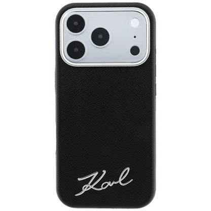 Θήκη MagSafe για Apple iPhone 18 Pro Max / 17 Pro Max, Karl Lagerfeld, Saffiano Small Script Metal Logo, Μαύρη
